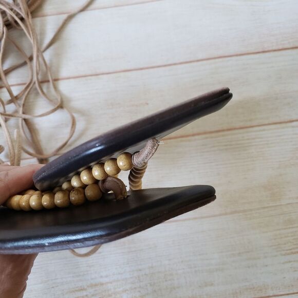 Jeffrey Campbell Leather Xeniah Beaded Ankle Strap Flat Sandal Brown Size 7/38 - Picture 9 of 13